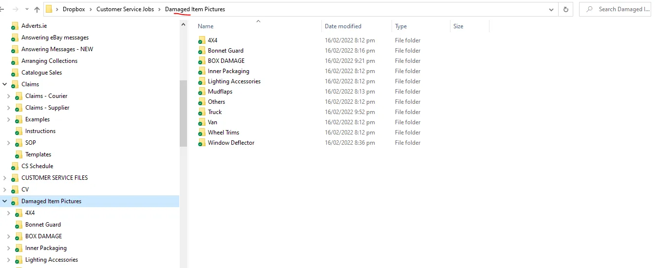 Fig. 6 — Claims - Courier Damage Folder Content