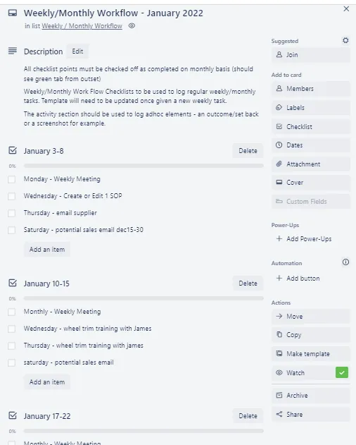 Fig. 20 — Sample Weekly/Monthly Workflow