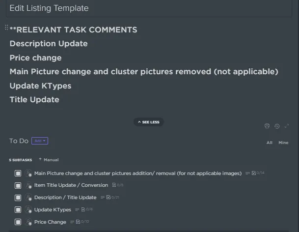 Fig. 1 — ClickUp New Item Listing Checklist