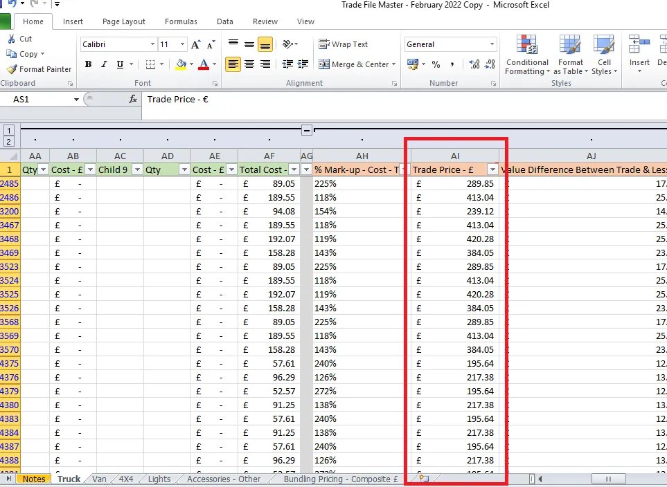 Fig. 71 — Trade File - EURO Columns